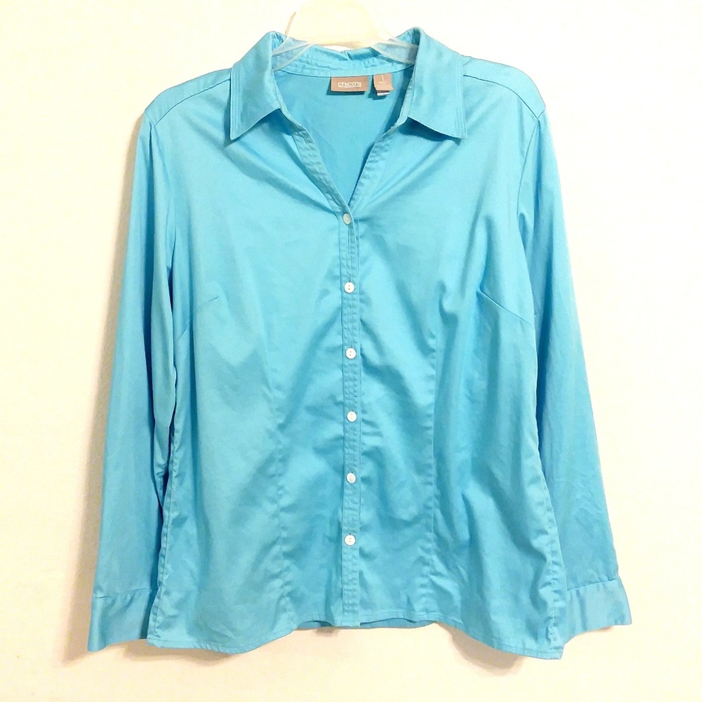 Chico's Button Down Bright Blue Blouse Top